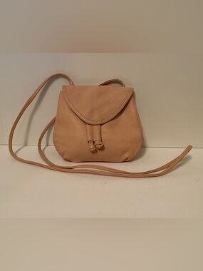 INDIA BAG MINI CROSSBODY PALE PINK LEATHER TIE ACCENT LONG STRAP SNAP FLAP